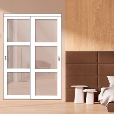 3 Panel Closet Door with Frosted Glass and White Glass Painted Panel Insert SD-1764