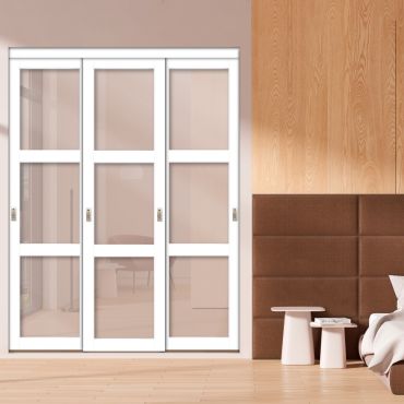 3 Panel Closet Door with Different Glass - Taupe Tapestry Glass Painted Panel Insert SD-1774