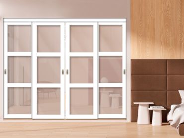 4 Leaf Glass Sliding Bypass Closet Door Shaker Style SD-1784