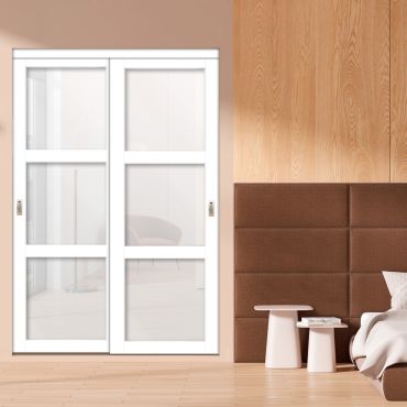 3 Panel Closet Door with Frosted Glass and White Glass Painted Panel Insert SD-1733