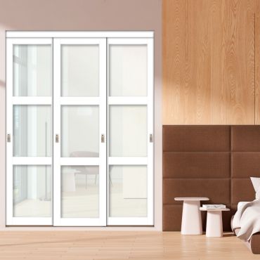 3 Panel Closet Door with Different Glass - White Glass Painted Panel Insert SD-1770