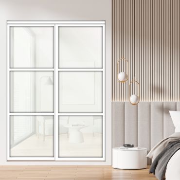  3 Panel Closet Door with Frosted Glass and White Glass Painted Panel Insert SD-1790