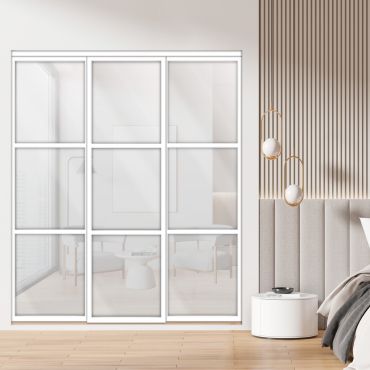 3 Panel Closet Door with White Frosted & White Painted Glass Insert SD-1797