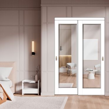 Beveled Edge Mirror Solid Wood Closet Door CWD-0292