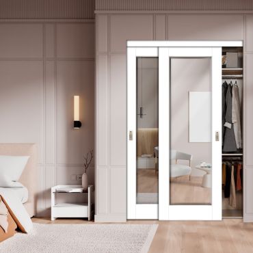 Beveled Edge Mirror Solid Wood Closet Door CWD-0292