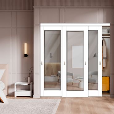 3 Leaf Beveled Edge Sliding Closet Door with Mirror Insert SD-0296