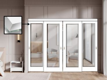 4 Leaf Beveled Edge Sliding Closet Door with Mirror Insert SCD-0299