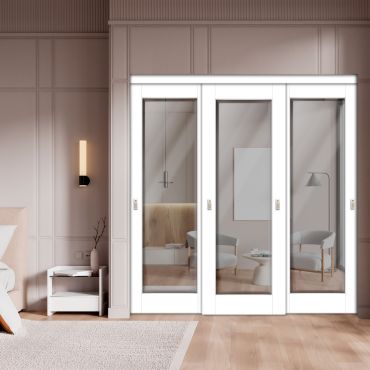 3 Leaf Beveled Edge Sliding Closet Door with Mirror Insert SD-0296