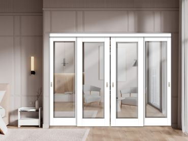 4 Leaf Beveled Edge Sliding Closet Door with Mirror Insert SCD-0299