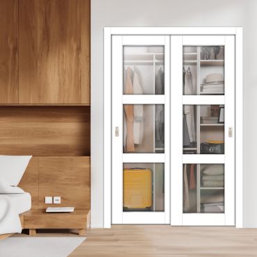 3 Panel Bypass Sliding Closet Door with Frosted, Clear or Textured Glass Insert LFCT- 1862