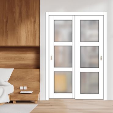 3 Panel Bypass Sliding Closet Door with Frosted, Clear or Textured Glass Insert LFCT- 1862