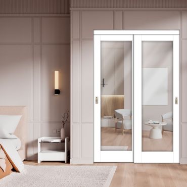 2 Leaf Sliding Closet Barn Door with Mirror Insert MBSD-0291