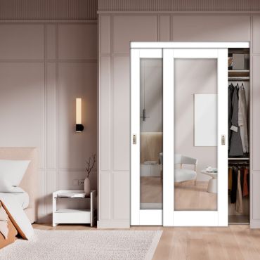 2 Leaf Sliding Closet Barn Door with Mirror Insert MBSD-0291