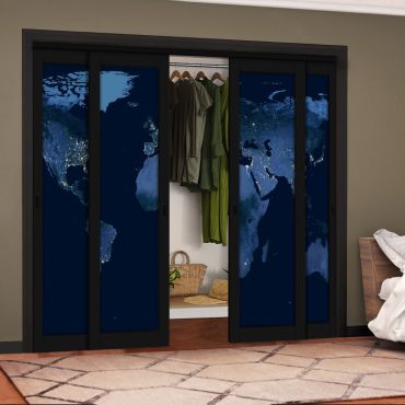 4 Leaf Handcrafted Bypass Sliding Painted Black Closet Door Digital Printing HSSB- 2098