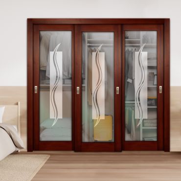 3 Leaf Premium Line Bypass Sliding Closet Door with Glass Insert & Frosted Design PBS3-1687