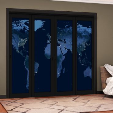4 Leaf Handcrafted Bypass Sliding Painted Black Closet Door Digital Printing HSSB- 2098