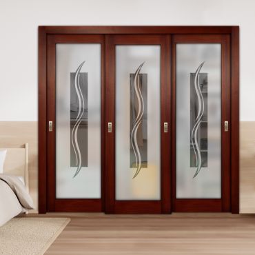 3 Leaf Premium Line Bypass Sliding Closet Door with Glass Insert & Frosted Design PBS3-1687
