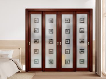 4 Leaf Premium Line Bypass Sliding Closet Door with Glass Insert & Frosted Design PBSW-1722