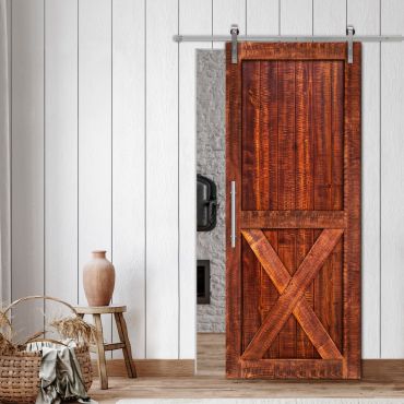 Rustic Ranch Vertically Sliding Barn Door with Saw Pattern RBD-1480