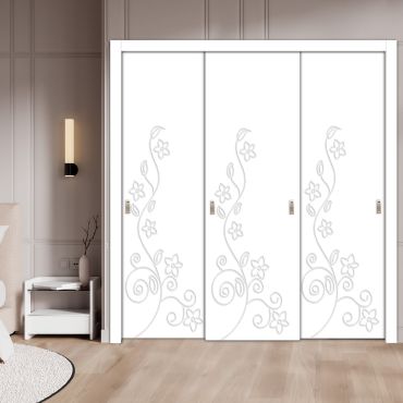  3 Leaf Bypass Sliding Closet Door With Modern Engraved Design 3SCD - 2217