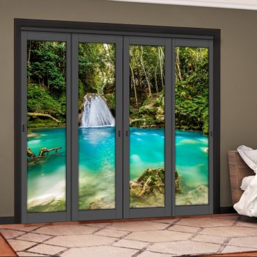 4 Leaf Handcrafted Bypass Sliding Painted Grey Closet Door Digital Printing HSSB- 2123