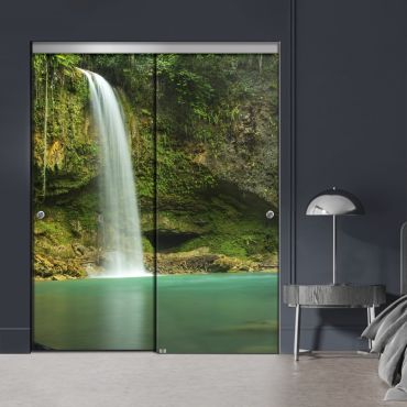 Frameless 2 Leaf Sliding Closet Bypass Digital Printing Glass Door with Hardware CGD - 2147