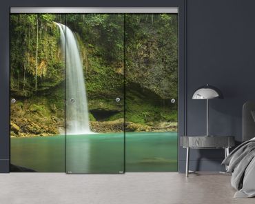 3 Panel Frameless Closet Glass Sliding Digital Printing Bypass Door FSG3-2172