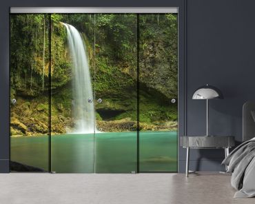 4 Panel Frameless Closet Glass Sliding Bypass Door With Digital Printing FSG4 - 2197