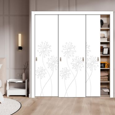  3 Leaf Bypass Sliding Closet Door With Modern Engraved Design 3SCD - 2218