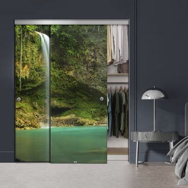 Frameless 2 Leaf Sliding Closet Bypass Digital Printing Glass Door with Hardware CGD - 2147