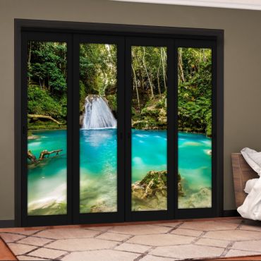 4 Leaf Handcrafted Bypass Sliding Painted Black Closet Door Digital Printing HSSB- 2099