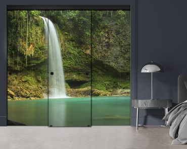 3 Panel Frameless Closet Glass Sliding Digital Printing Bypass Door FSG3-2172