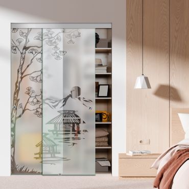 Frameless 2 Leaf Sliding Closet Bypass Glass Door with Hardware CGD - 1522