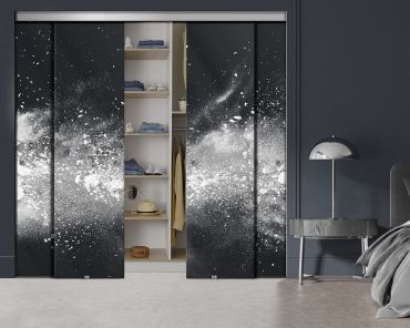 4 Panel Frameless Closet Glass Sliding Bypass Door With Digital Printing FSG4 - 2198