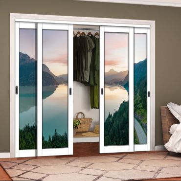 4 Leaf Handcrafted Bypass Sliding Closet Door Digital Printing HSSB- 2077