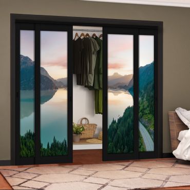 4 Leaf Handcrafted Bypass Sliding Painted Black Closet Door Digital Printing HSSB- 2100