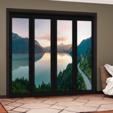 4 Leaf Handcrafted Bypass Sliding Painted Black Closet Door Digital Printing HSSB- 2100