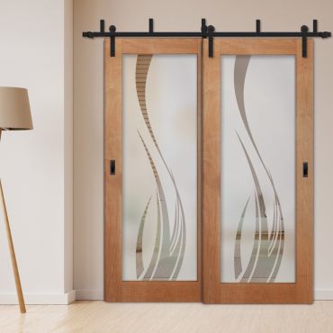 2 Leaf Sliding Barn Bypass Doors with Glass Insert BGD-111