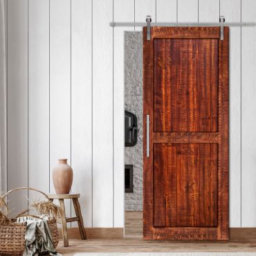 Rustic Ranch Vertically Sliding Barn Door with Saw Pattern RBD-1482