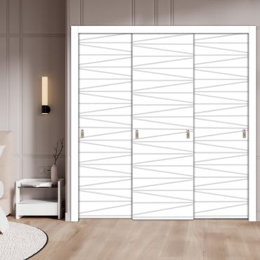  3 Leaf Bypass Sliding Closet Door With Modern Engraved Design 3SCD - 2219