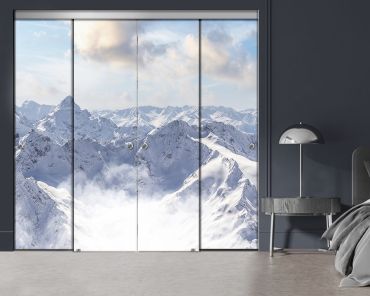 4 Panel Frameless Closet Glass Sliding Bypass Door With Digital Printing FSG4 - 2199