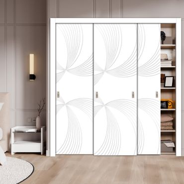  3 Leaf Bypass Sliding Closet Door With Modern Engraved Design 3SCD - 2220