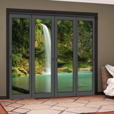 4 Leaf Handcrafted Bypass Sliding Painted Grey Closet Door Digital Printing HSSB- 2125