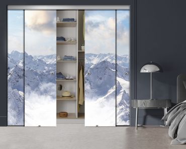 4 Panel Frameless Closet Glass Sliding Bypass Door With Digital Printing FSG4 - 2199