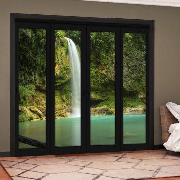 4 Leaf Handcrafted Bypass Sliding Painted Black Closet Door Digital Printing HSSB- 2101