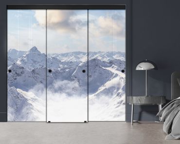 3 Panel Frameless Closet Glass Sliding Digital Printing Bypass Door FSG3-2174