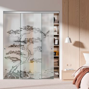 3 Panel Frameless Closet Glass Sliding Bypass Door Fsg3-1553