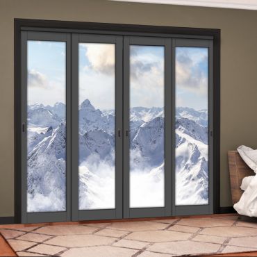 4 Leaf Handcrafted Bypass Sliding Painted Grey Closet Door Digital Printing HSSB- 2126