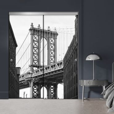 Frameless 2 Leaf Sliding Closet Bypass Digital Printing Glass Door with Hardware CGD - 2150