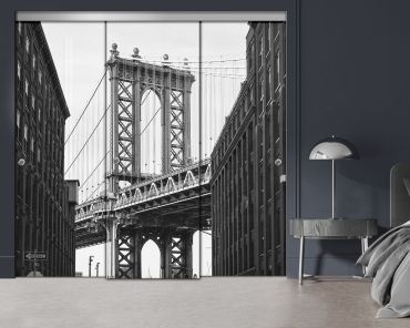 3 Panel Frameless Closet Glass Sliding Digital Printing Bypass Door FSG3-2175